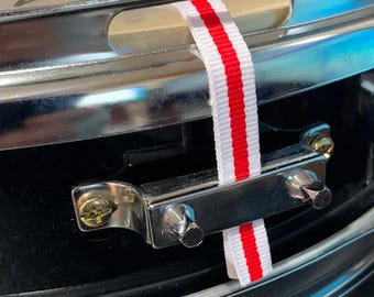 White Red Stripe Snare Drum Straps – 2 Pair (4 Straps) Grosgrain Replacement with Clean Bold Pattern