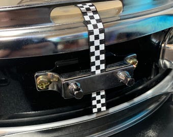 Checkerboard Snare Drum Straps – 1 Pair (2 Straps) Classic Pattern Grosgrain Replacement