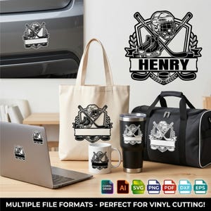 Diseño personalizado de monograma dividido para hockey en formato SVG: Camiseta para papá y mamá de hockey, calcomanía de vinilo, diseño para vaso térmico.