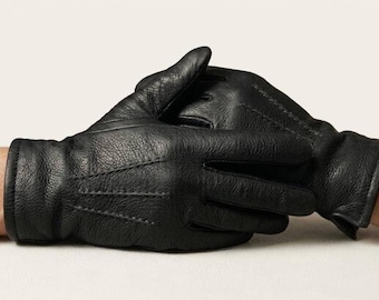Handmade Black Leather Gloves for Men & Women | Custom Personalized Genuine Leather Winter Gloves | Customization Available