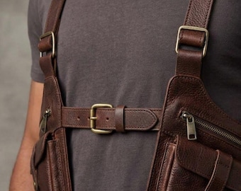 Handmade Cowhide Leather Chest Bag for Men, Crossbody Holster Bag, Personalized EDC Shoulder Harness, Customization & Personalisation
