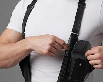 Handmade Leather Holster Bag - Customizable & Personalised Chest Harness Bag for Men