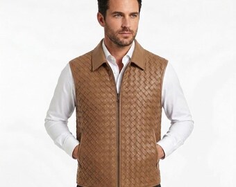 Handmade Cowhide  Leather Vest for Men, Customizable Zip-Up Leather Waistcoat, Personalized Classic Casual Western Gift