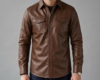 Handmade Real Leather Shirt: Men Women Slim Fit Streetwear Minimalist Jacket