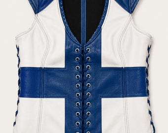 Handmade Finland Cowhide Leather Vest for Women Men | Custom Personalized Biker Waistcoat | Full Customization Cross Lace Up Moto Corset Top