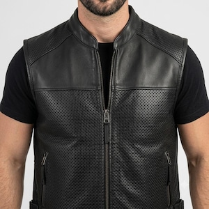 Handmade Men’s Leather Motorcycle Vest, Custom Biker Waistcoat, Personalized Rider Gift, Genuine Leather, Custom Size