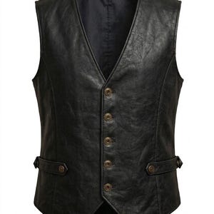Handmade Black Cowhide Leather Vest for Men | Custom Personalized Biker Waistcoat | Genuine Leather Western Vest | Customization