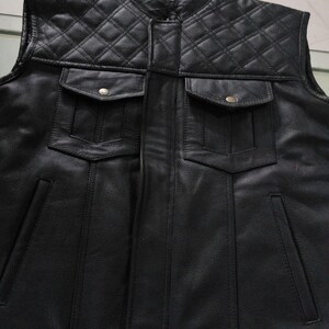 Men's Quilted Black Cowhide Leather Biker Vest – Genuine leather Motorcycle Club Waistcoat image 5