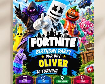 Fort Game Birthday Invitation: Gamer Party, Editable Canva Template, Battle Royale Theme invite