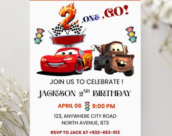 Lightning Mcqueen 3rd Birthday Invitation, Cars Theme, Kids Birthday Party, Editable Personalized Canva Digital Download