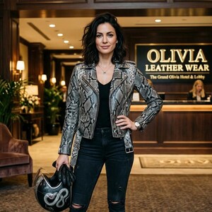 Women's Snakeskin Embossed Leather Biker Jacket – Luxury Outwear Python Print