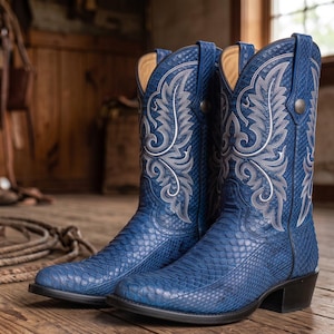 Royal Blue Python Leather Cowboy Boot | Mens Western Boots