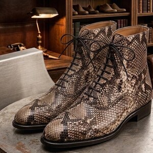 Botas Oxford de piel de pitón hechas a mano, botines Balmoral de lujo con cordones.