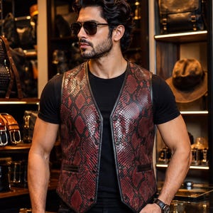 Luxury Snakeskin Leather Vest for Men | embossed Python Style Biker Vest