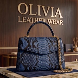 Bolso de hombro de lujo de piel de pitón / Bolso de mano de piel azul marino / Elegante bolso de mujer