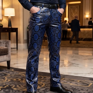 Herenbroek van pythonleer | Broek met slangenprint | Slim-fit bikerstijl
