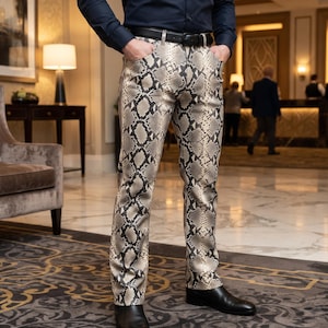 Python Leather Pants Men Exotic Snake Skin Trousers , motorbike Lederhose