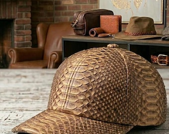 Luxury Handmade Python Embossed Leather Baseball Cap, Western Style Cap,
