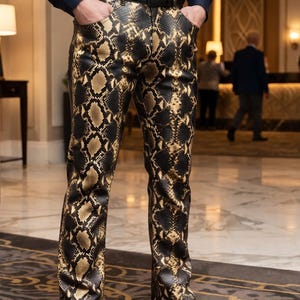 Luxury Men's Snake Skin embossed  Leather Pants | Handmade Python Pattern Trousers |