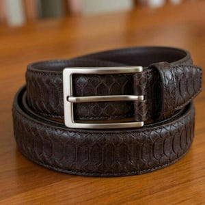 Handcrafted embossed Python Leather Belt. Make a Statement with Exclusive, Limited-Edition Collection. Anniversary Gifts.