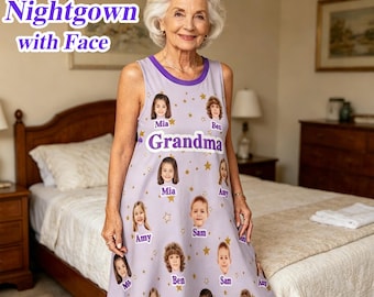 Personalized Grandma Nightgown, Custom Photo Sleep Shirt,Mother's Day Gift, Nana Birthday Present