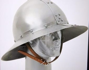 Medieval Kettle Helmet Steel Combat Helmet with Wide Brim | Historical Armor Replica |