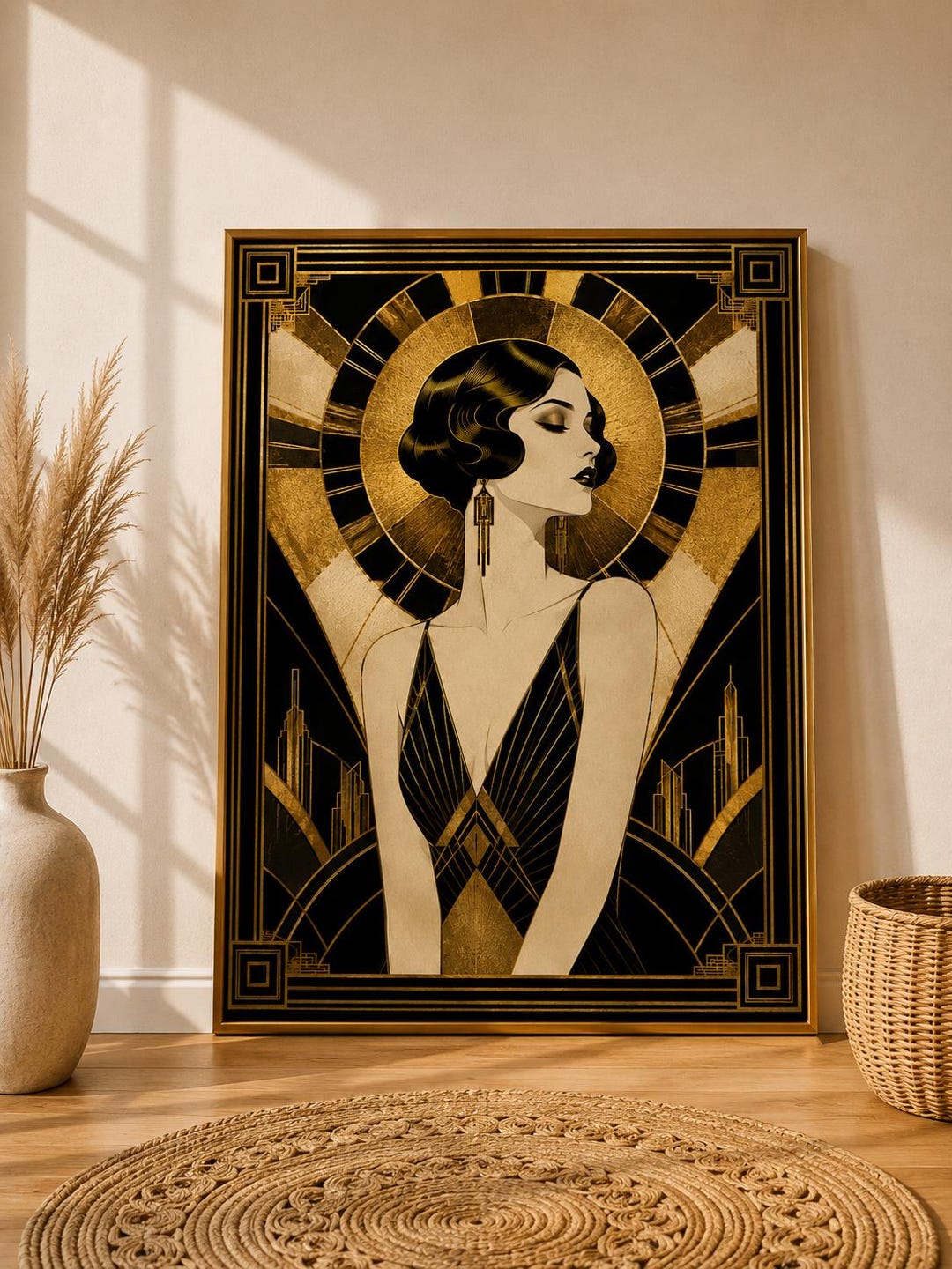 Art Deco Woman Print, Black Gold Glam Poster, Gatsby Style Decor ...