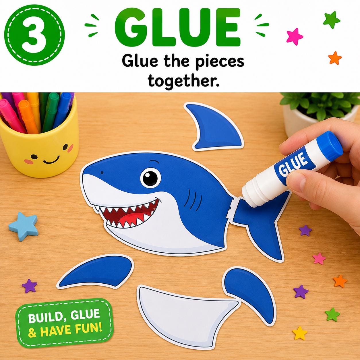 Printable Shark Craft for Kids, Cut and Glue Activity, Ocean Animal ...