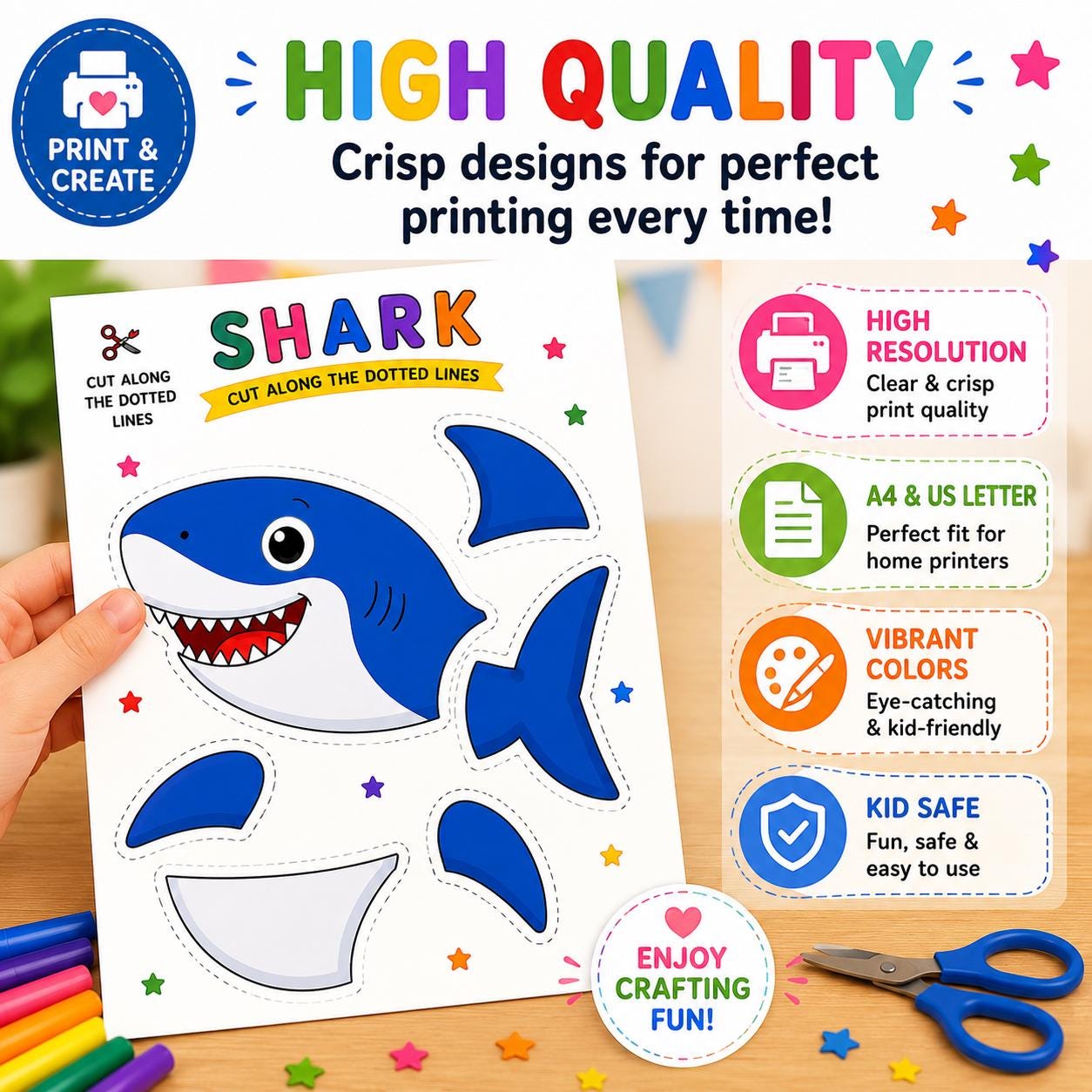 Printable Shark Craft for Kids, Cut and Glue Activity, Ocean Animal ...