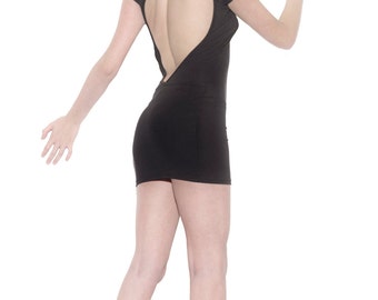 Black Hoodie Elastic Mini Dress with Open Back