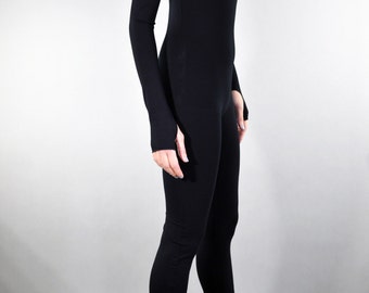 Black Viscose Bodysuit - Turtleneck, Second Skin Fit
