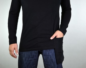 Oblique V-Neck T-Shirt with Pocket