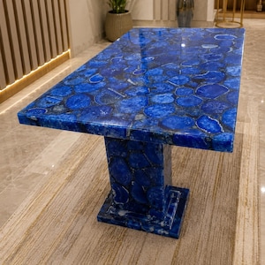 Blue Agate Epoxy Dining Table | Handmade Resin Gemstone Furniture, Artistic Home Decor