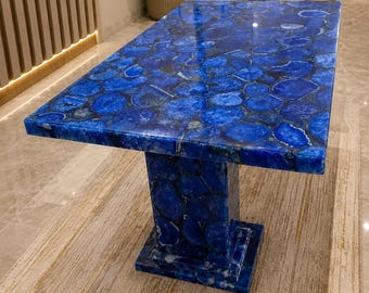 Blue Agate Epoxy Dining Table | Handmade Resin Gemstone Furniture, Artistic Home Decor
