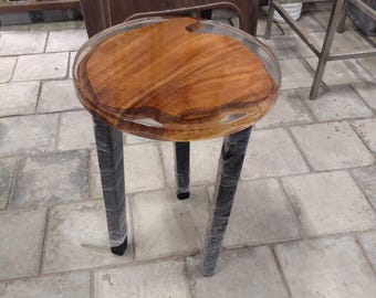 Handmade Live Edge Epoxy Wood Side Table | Rustic Modern Accent Furniture