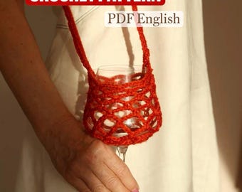 Modèle de porte-verre à vin au crochet — Porte-verre mains libres avec cordon — Cadeau pour enterrement de vie de jeune fille (PDF)