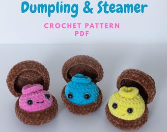 Modèle PDF au crochet de raviolis et cuiseur vapeur, amigurumi tout doux, peluche facile sans couture, tutoriel de crochet pour débutants