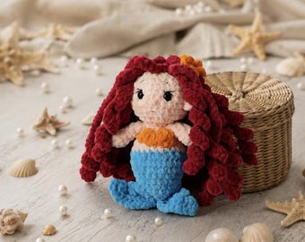 Modèle PDF de poupée sirène au crochet, amigurumi aux cheveux bouclés, cadeau facile à réaliser