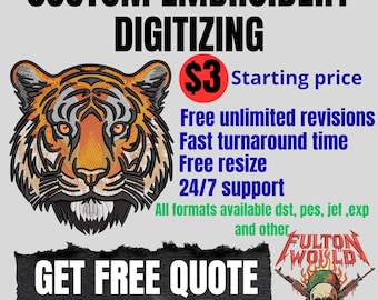 Custom Embroidery Digitizing Service, Logo Digitize, All Formats (DST, PES)