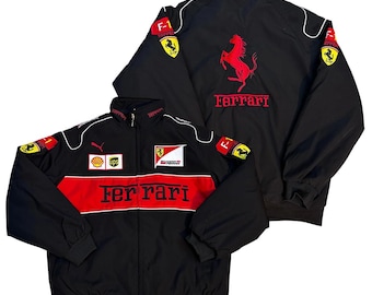 Ferrari Black Red Racing Jacket Unisex, Motorsport Bomber Jacket, F1 Style Streetwear, Vintage Racing Jacket, Biker Jacket Gift