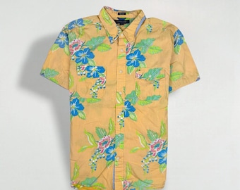 Vintage Tommy Hilfiger Hawaiian Floral Shirt Yellow L Cotton
