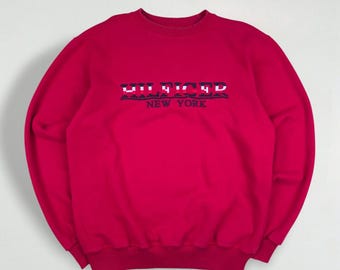 Vintage Tommy Jeans Hilfiger New York Logo Sweatshirt Red | 90s Streetwear Crewneck