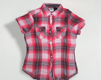 Harley-Davidson Plaid Short Sleeve Shirt Red Grey | Women Casual