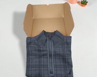 Nautica Quarter Zip Sweatshirt Grey Checkered XL | Casual Pullover