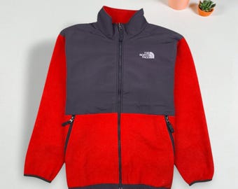 Chaqueta polar vintage The North Face Polartec Denali roja/gris carbón/estilo años 2000 para exteriores.