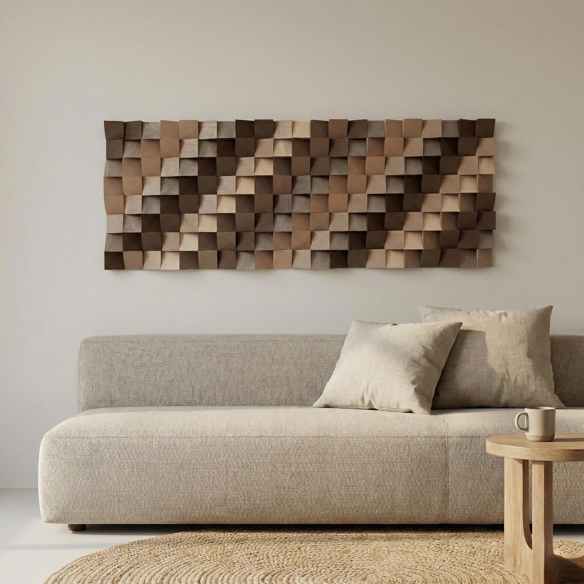 3D Geometric Wood Wall Art Panel: Sculptural Wooden Wall Decor ...