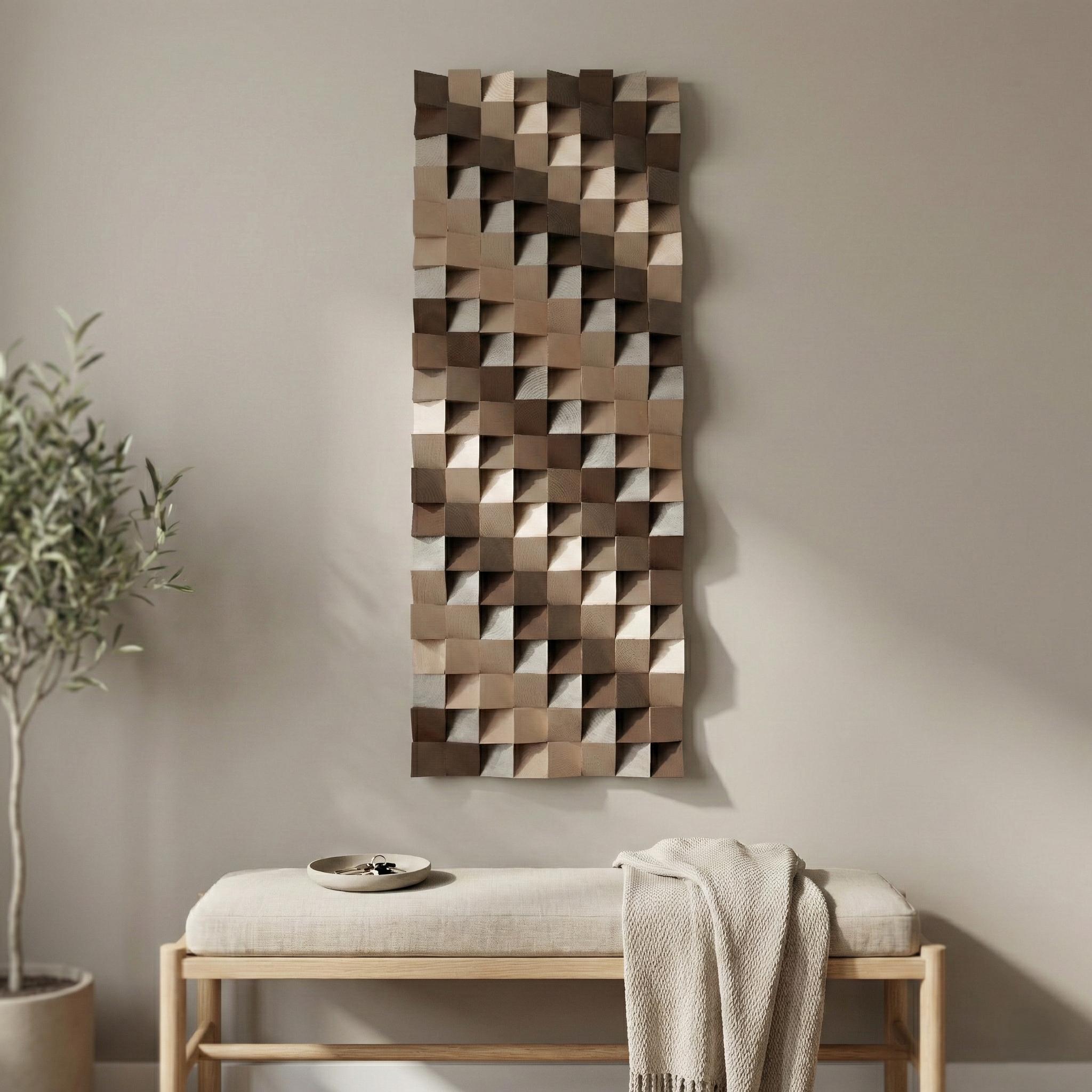 3D Geometric Wood Wall Art Panel: Sculptural Wooden Wall Decor ...