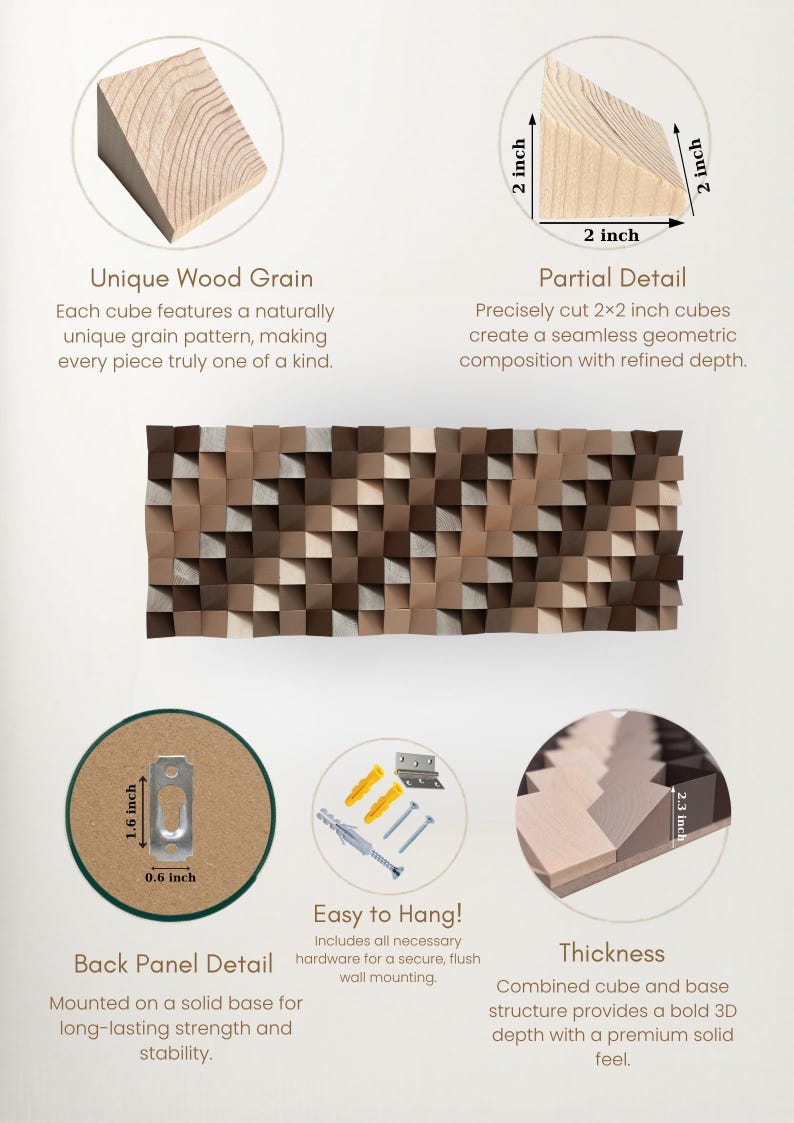 3D Geometric Wood Wall Art Panel: Sculptural Wooden Wall Decor ...