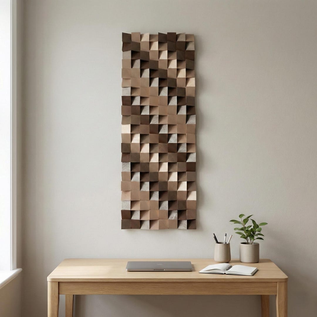 3D Geometric Wood Wall Art Panel: Sculptural Wooden Wall Decor ...