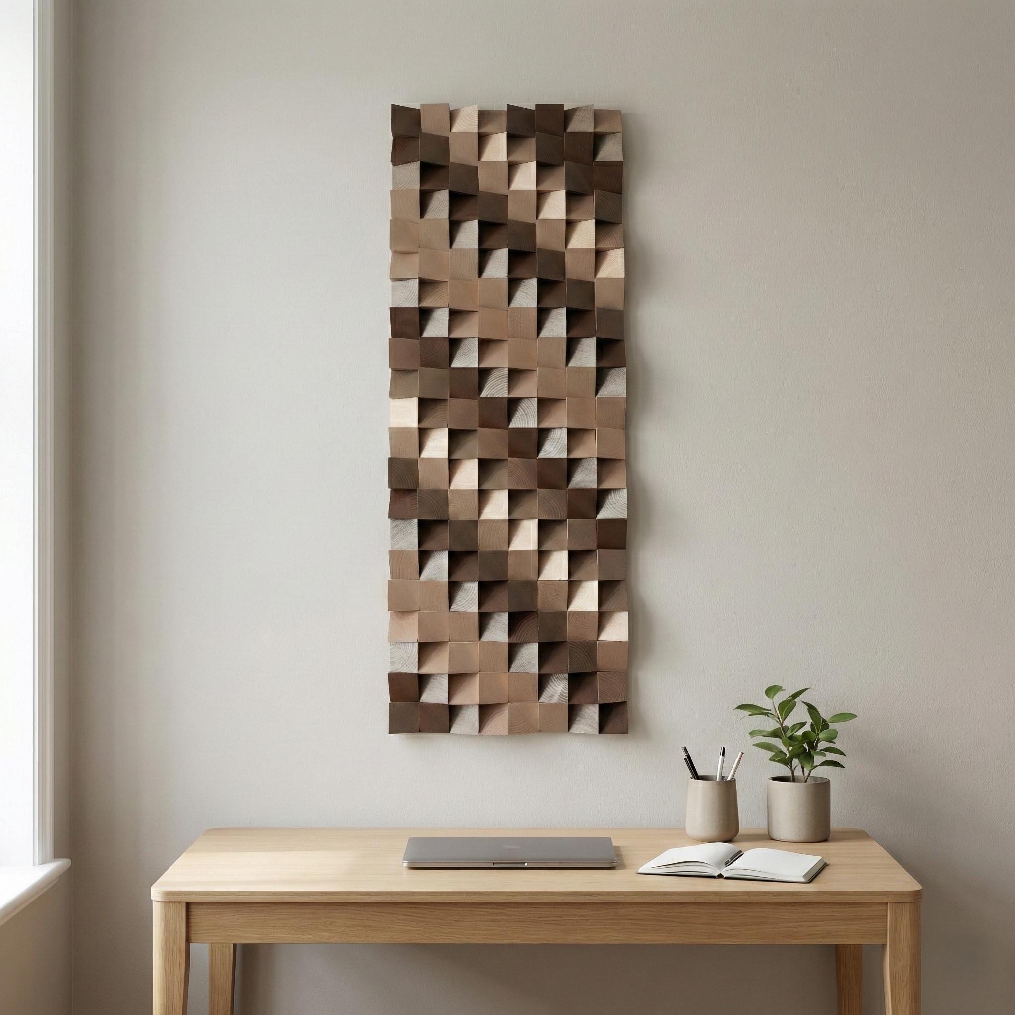 3D Geometric Wood Wall Art Panel: Sculptural Wooden Wall Decor ...